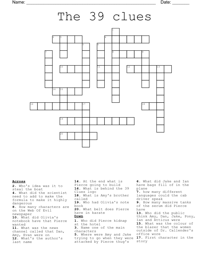 The 39 clues Crossword