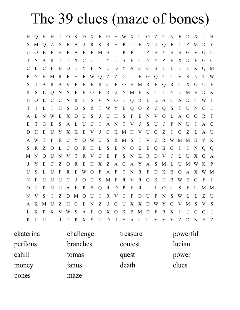 The 39 clues (maze of bones) Word Search