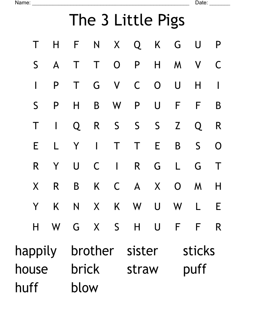 The 3 Little Pigs Word Search