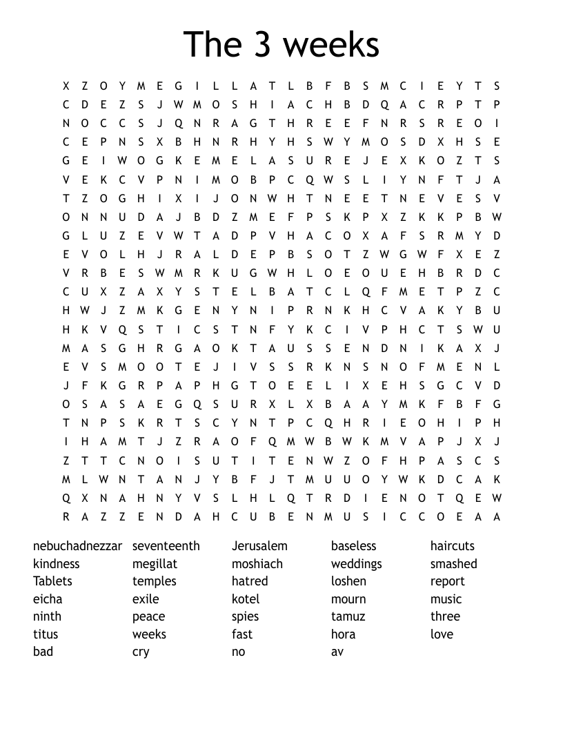 The 3 weeks Word Search