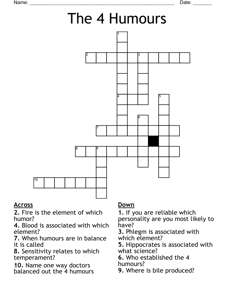 The 4 Humours Crossword