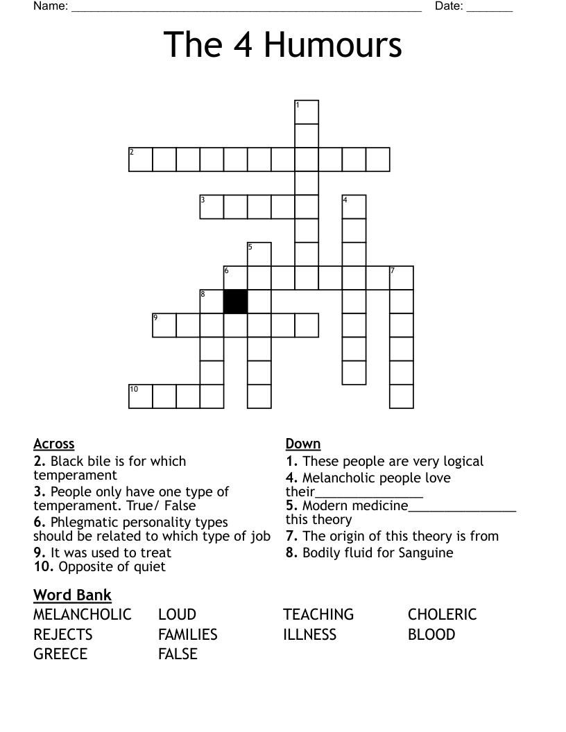 The 4 Humours Crossword