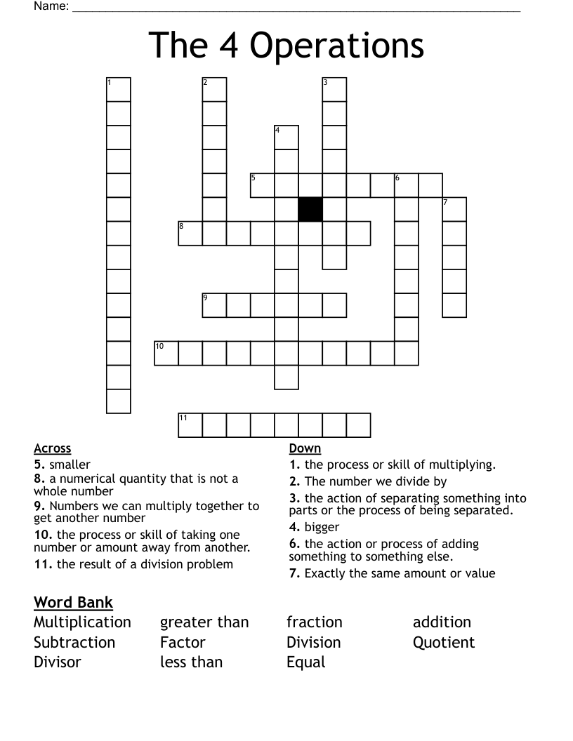The 4 Operations  Crossword