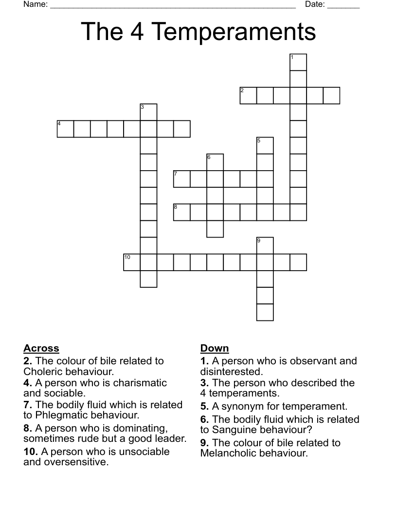 The 4 Temperaments Crossword