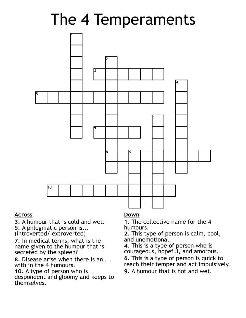 The 4 Temperaments  Crossword