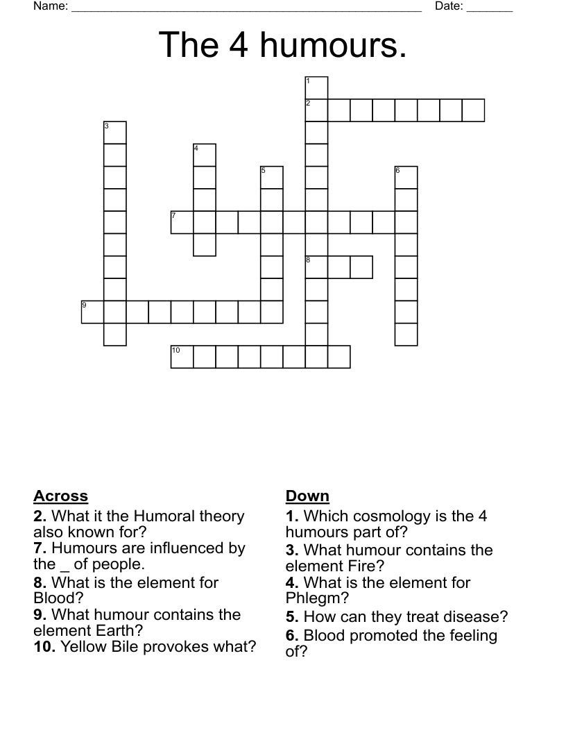 The 4 humours. Crossword