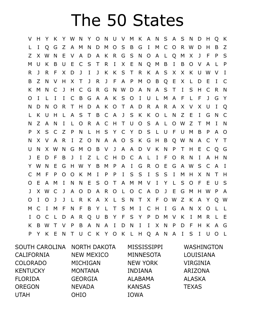 The 50 States Word Search