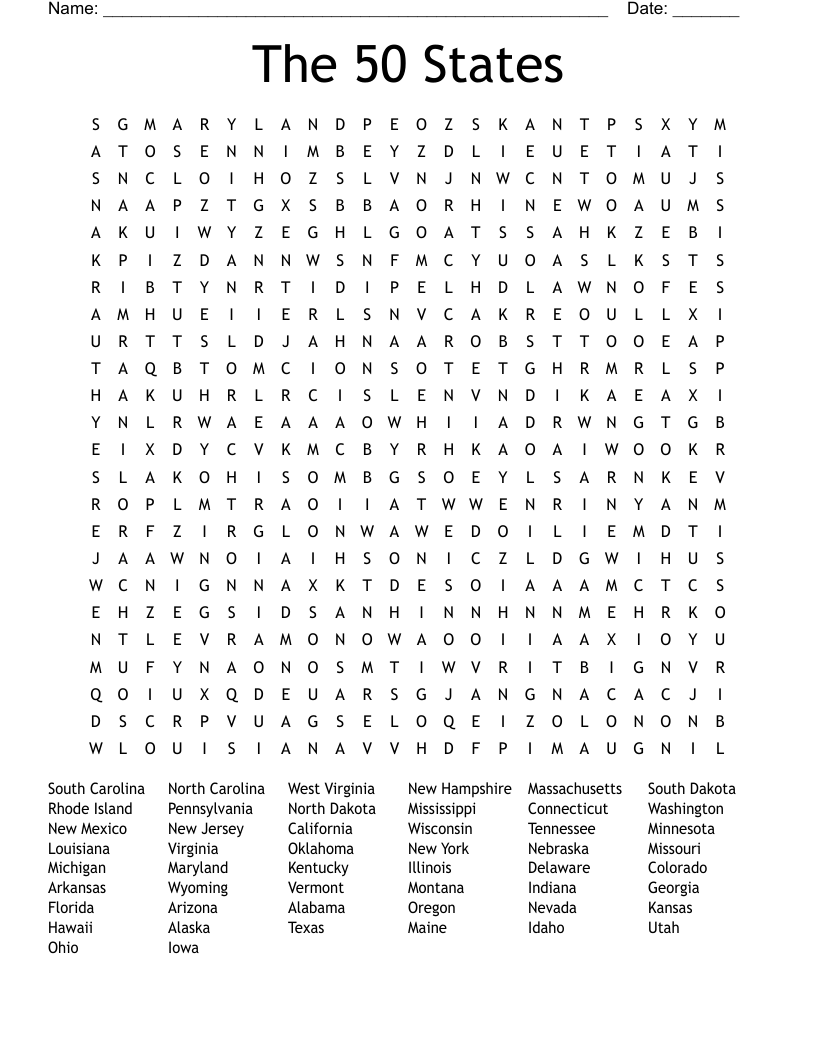The 50 States Word Search
