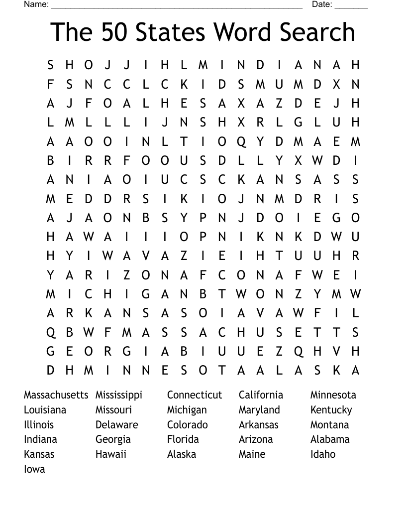The 50 States Word Search