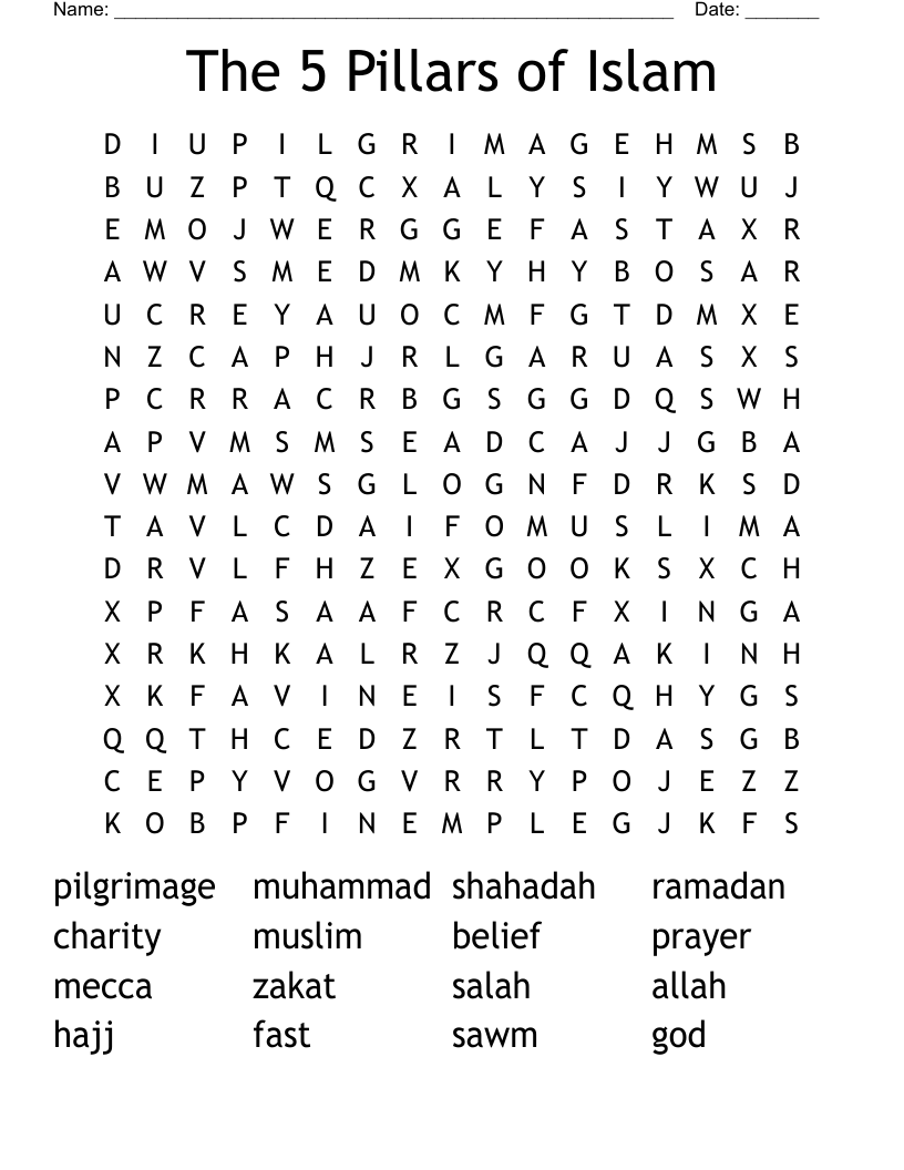 The 5 Pillars of Islam Word Search