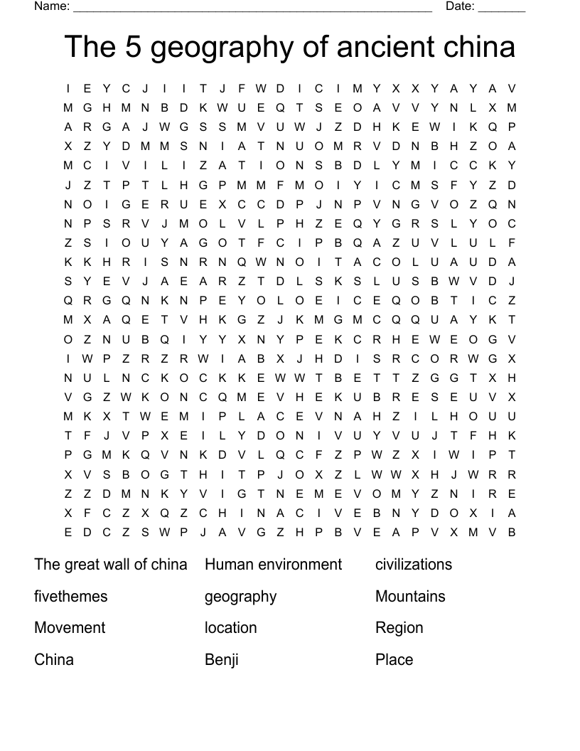 The 5 geography of ancient china  Word Search