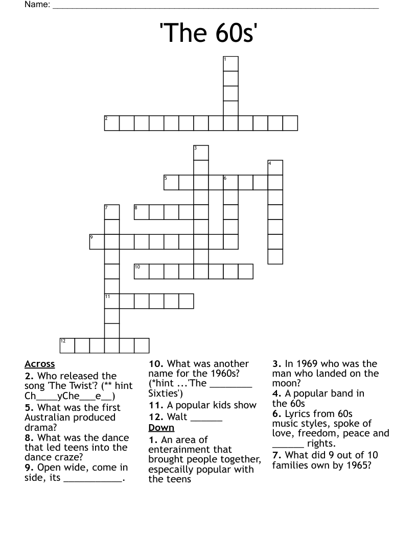 'The 60s' Crossword