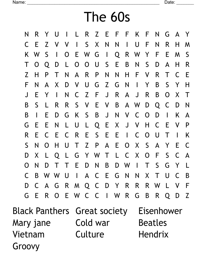 The 60s Word Search