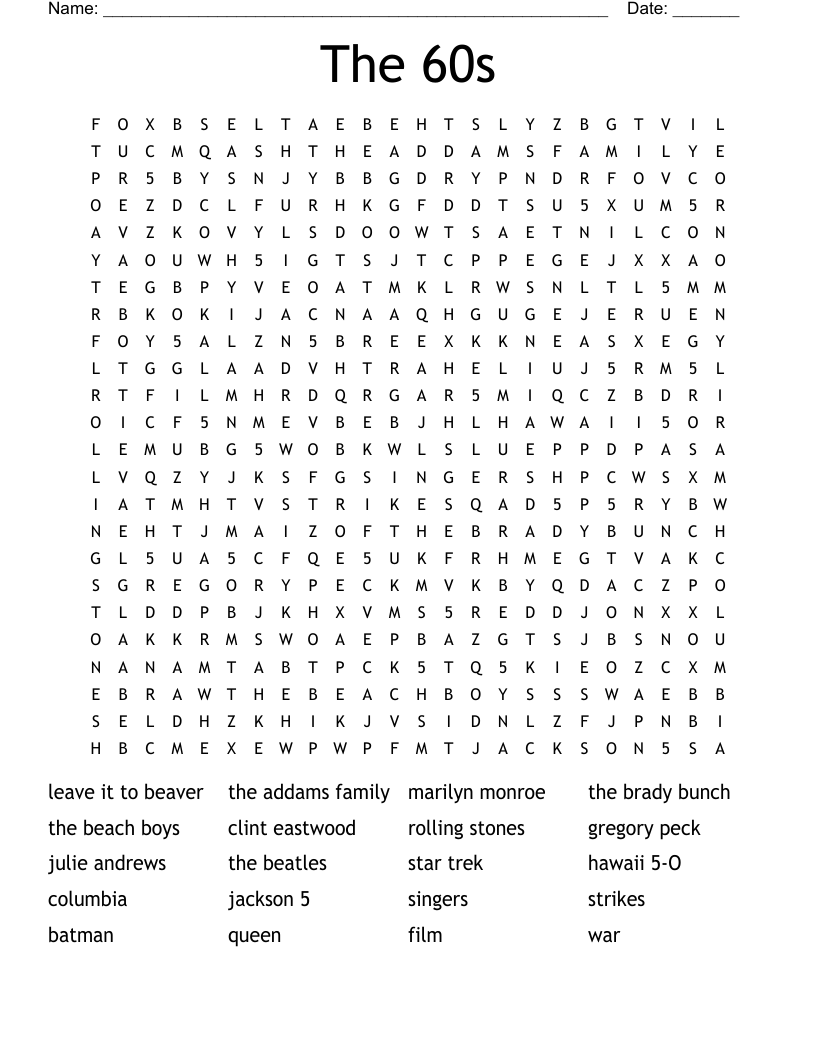 The 60s Word Search