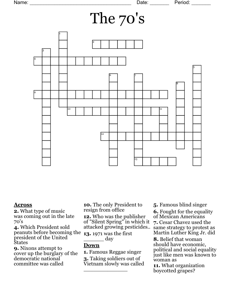 The 70's Crossword