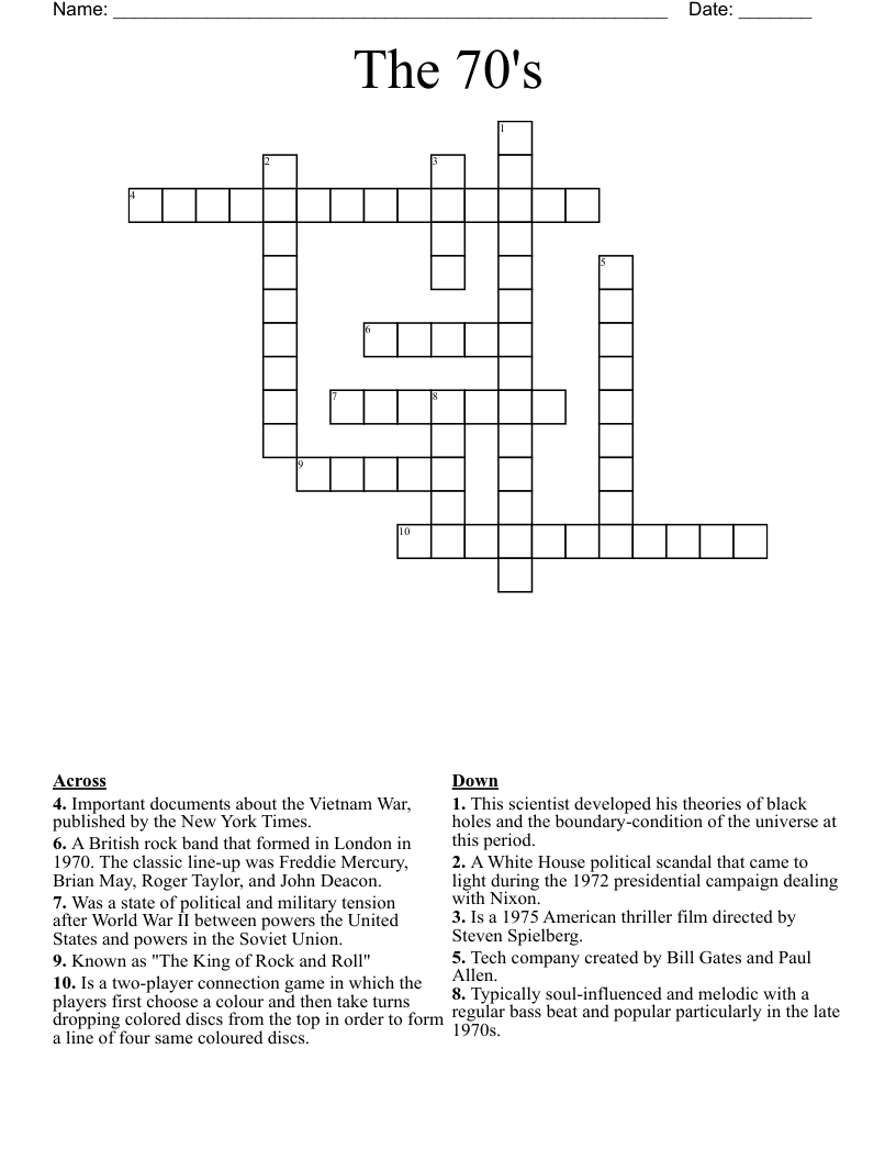 The 70's Crossword