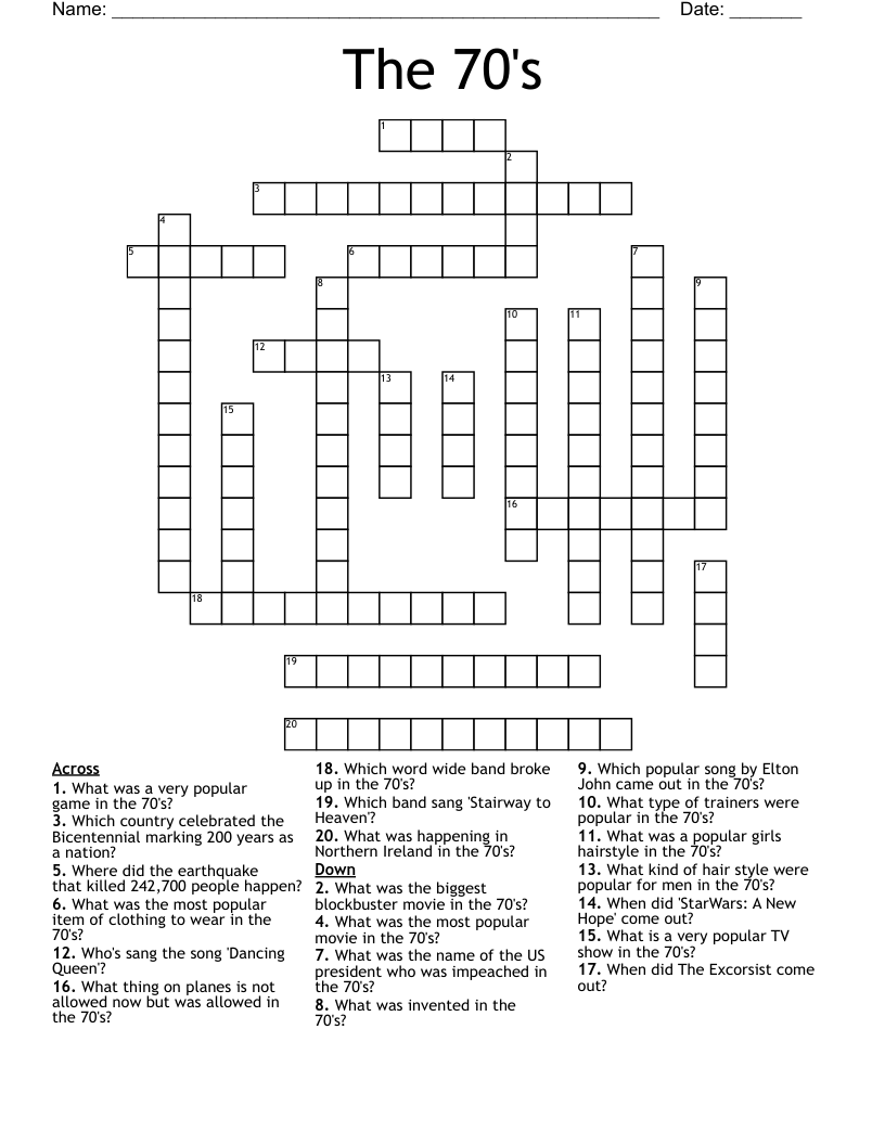 The 70's Crossword