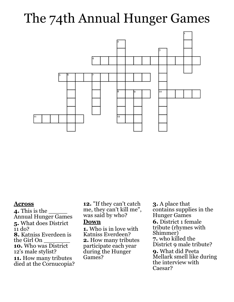 The 74th Annual Hunger Games Crossword