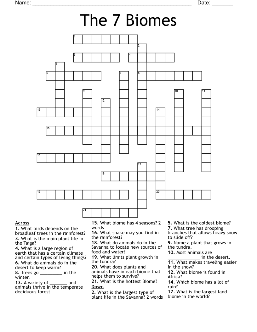 The 7 Biomes Crossword