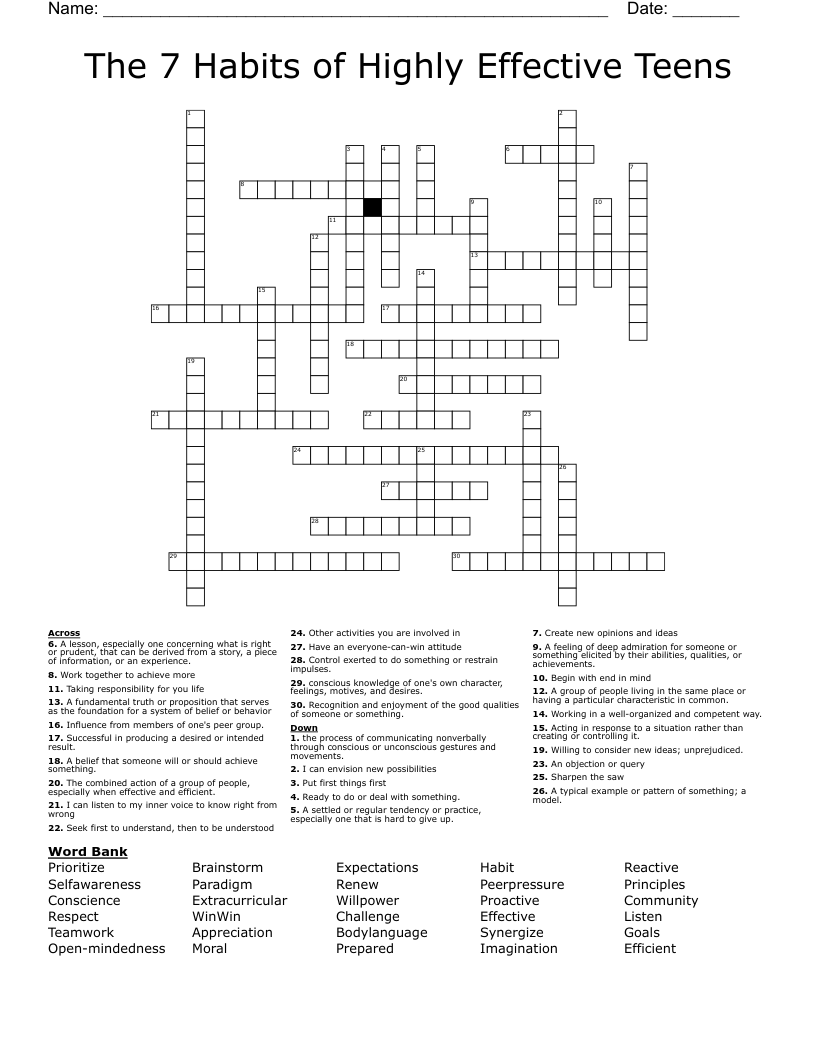 The 7 Habits of Highly Effective Teens Crossword
