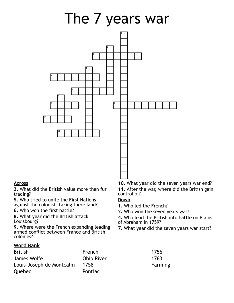 The 7 years war Crossword