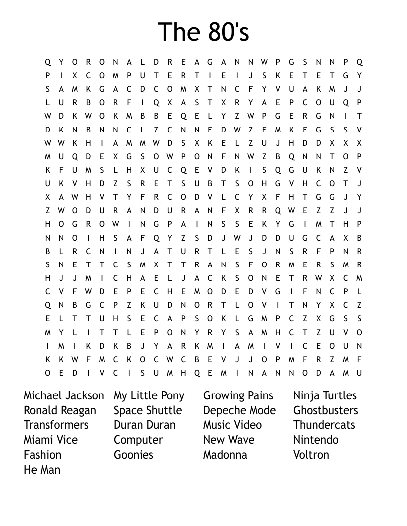 The 80's Word Search