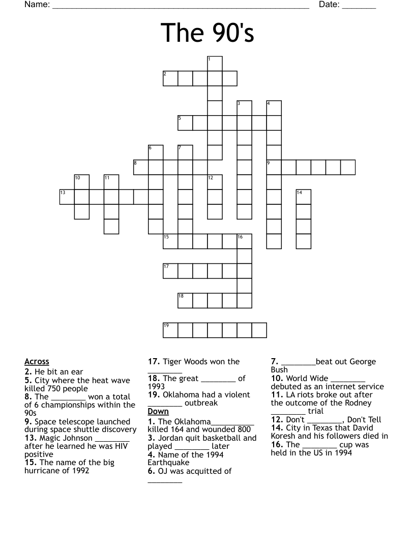 The 90's Crossword