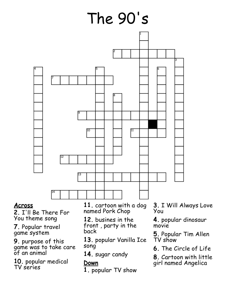 The 90's Crossword