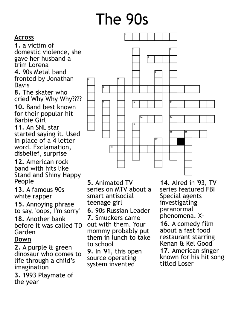 The 90s  Crossword