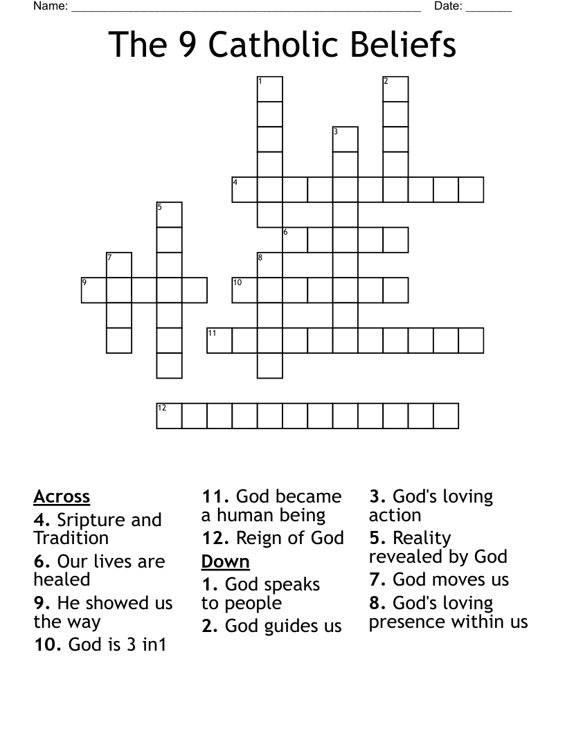 The 9 Catholic Beliefs Crossword