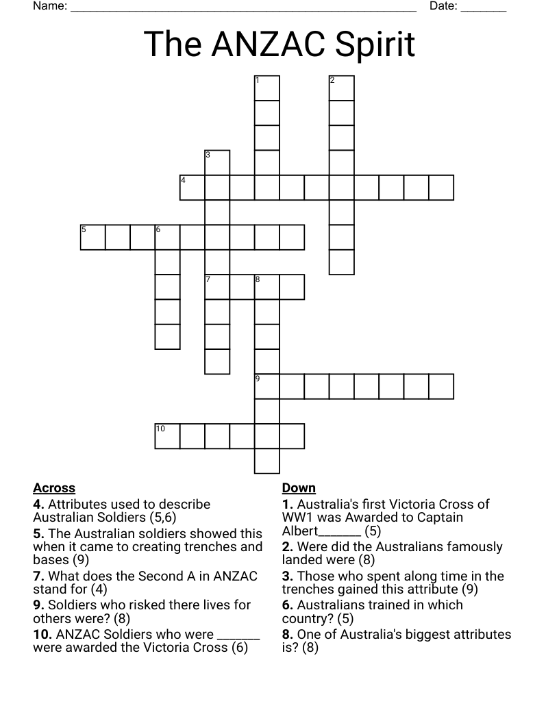 The ANZAC Spirit Crossword