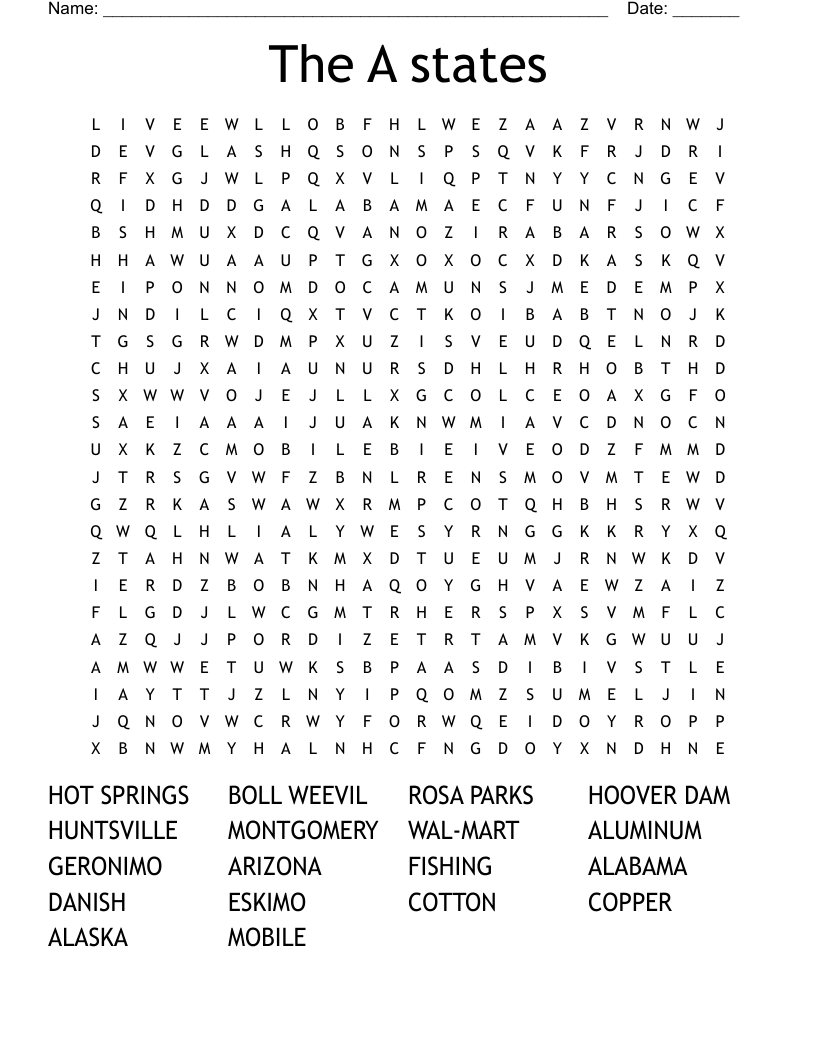 The A states Word Search