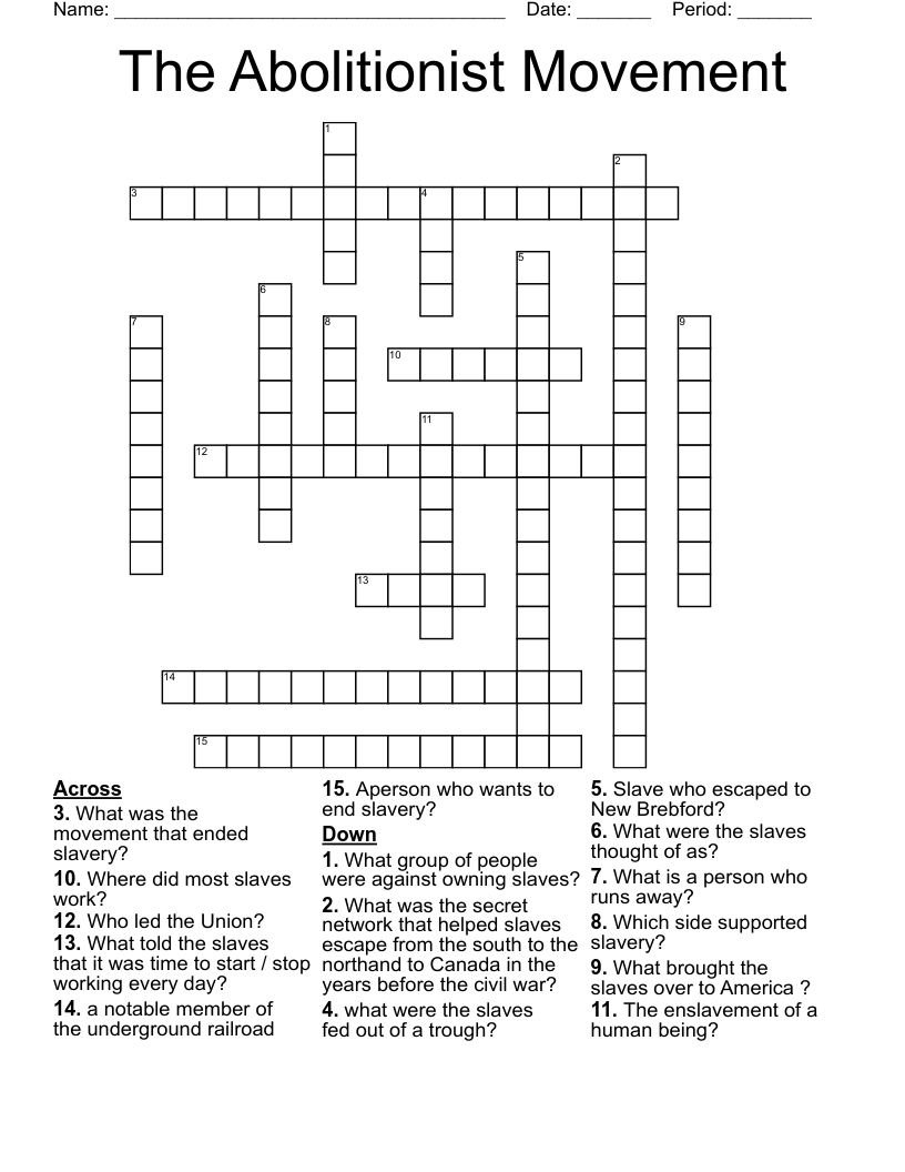 The Abolitionist Movement Crossword
