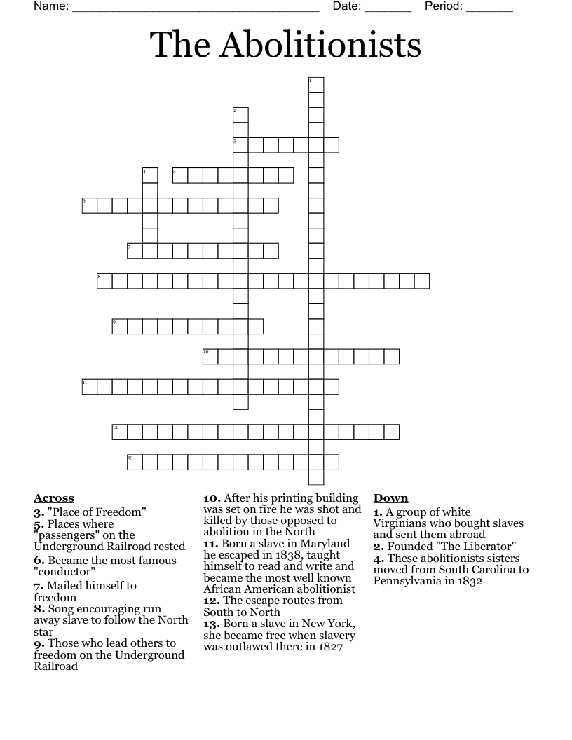 The Abolitionists Crossword