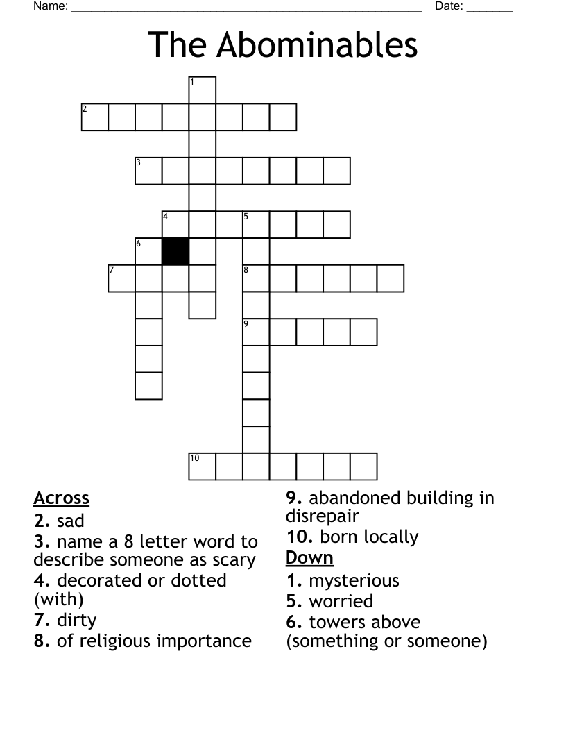 The Abominables Crossword