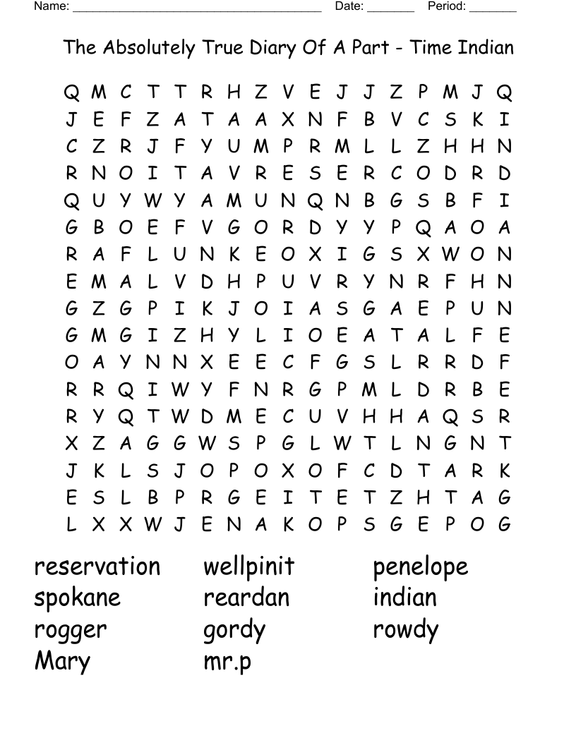 The Absolutely True Diary Of A Part - Time Indian  Word Search