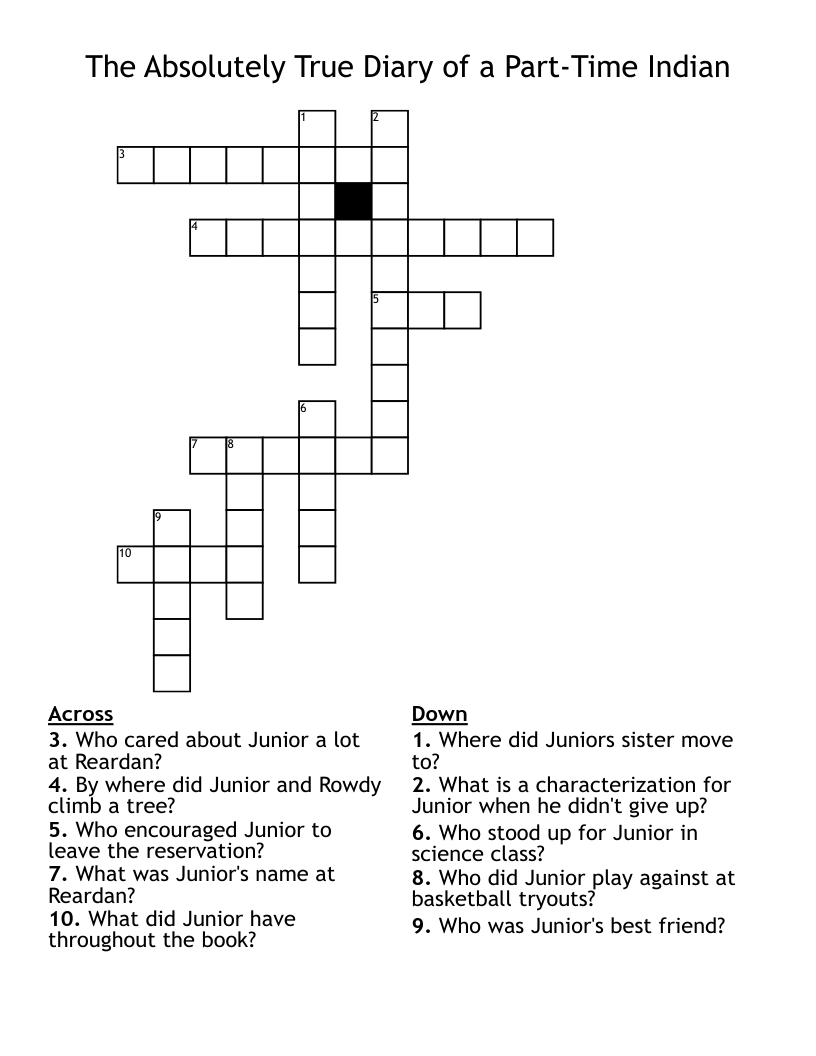 The Absolutely True Diary of a Part-Time Indian Crossword