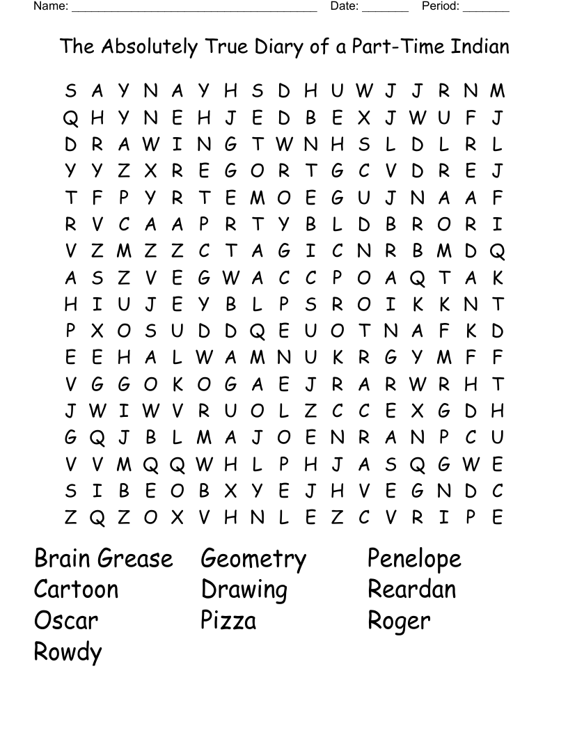 The Absolutely True Diary of a Part-Time Indian Word Search