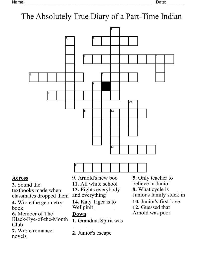 The Absolutely True Diary of a Part-Time Indian Crossword