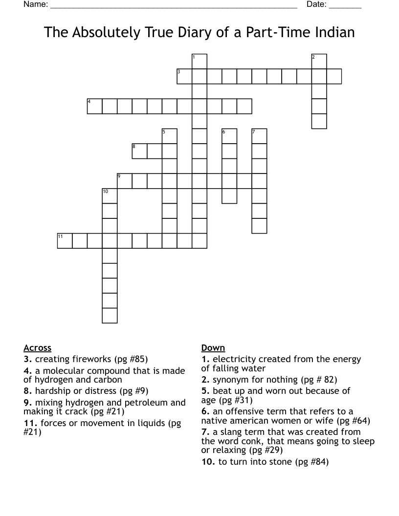 The Absolutely True Diary of a Part-Time Indian  Crossword