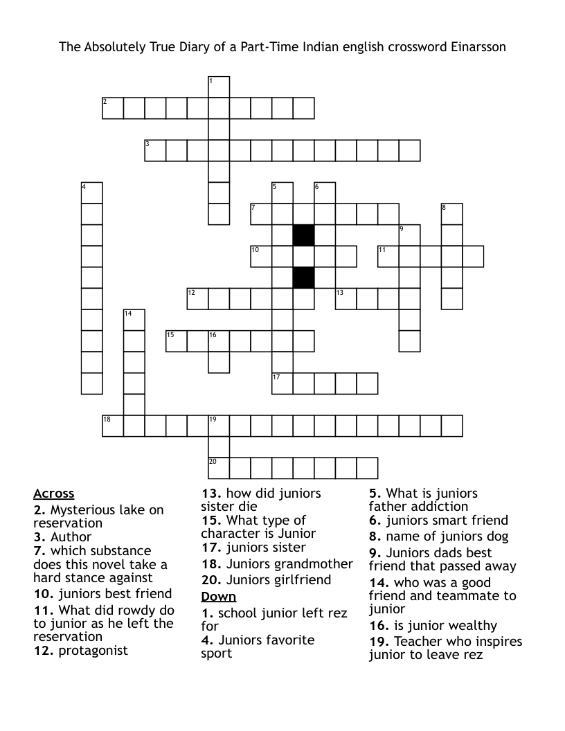The Absolutely True Diary of a Part-Time Indian english crossword Einarsson