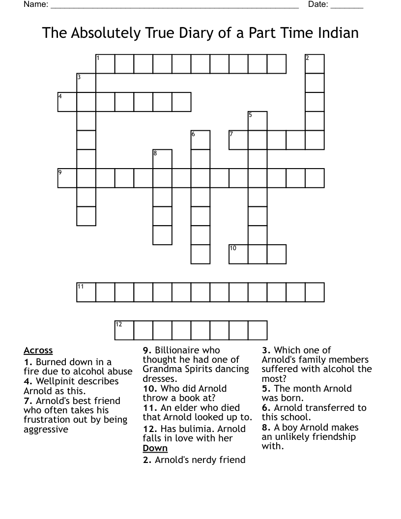 The Absolutely True Diary of a Part Time Indian Crossword