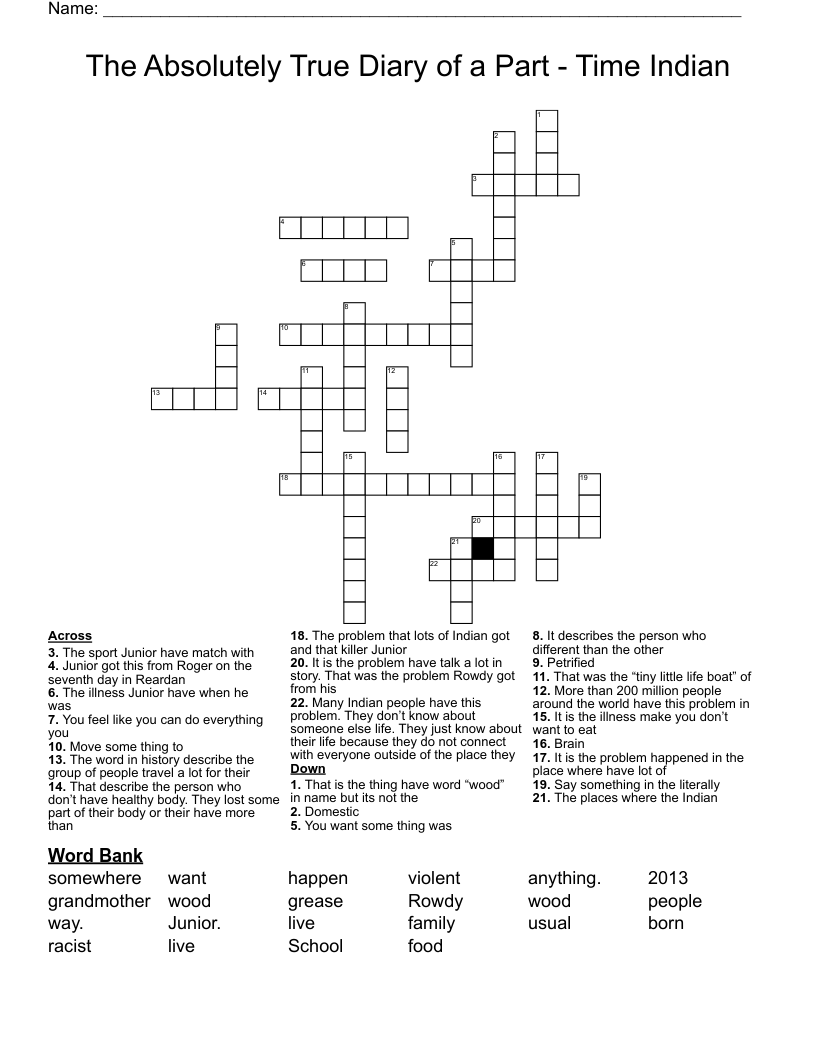 The Absolutely True Diary of a Part - Time Indian Crossword