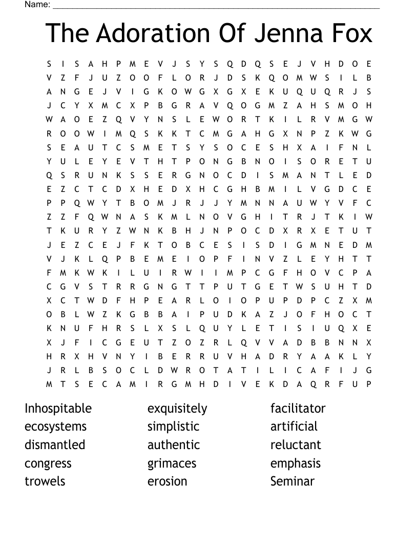 The Adoration Of Jenna Fox Word Search