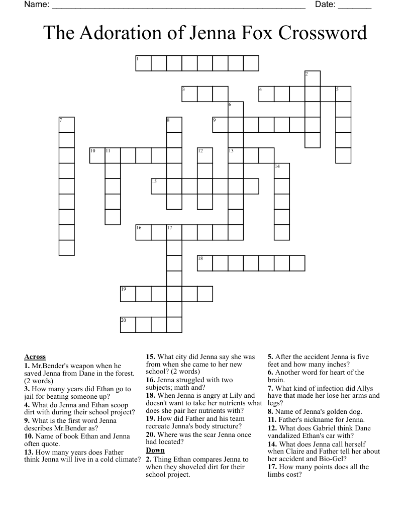 The Adoration of Jenna Fox Crossword