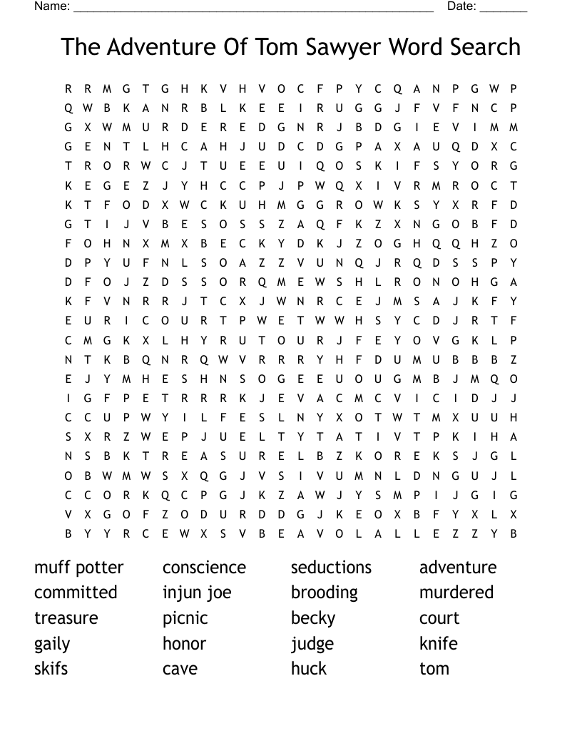 The Adventure Of Tom Sawyer Word Search