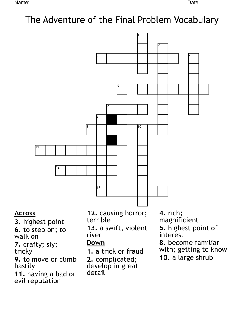 The Adventure of the Final Problem Vocabulary Crossword