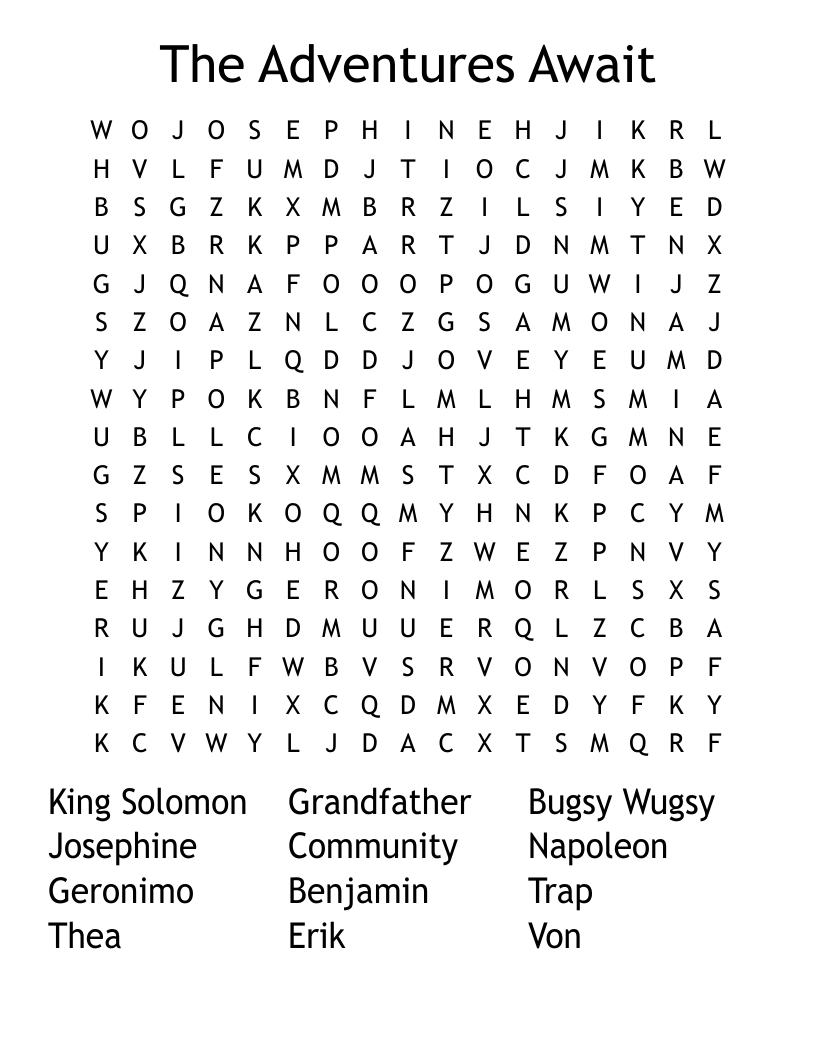 The Adventures Await Word Search