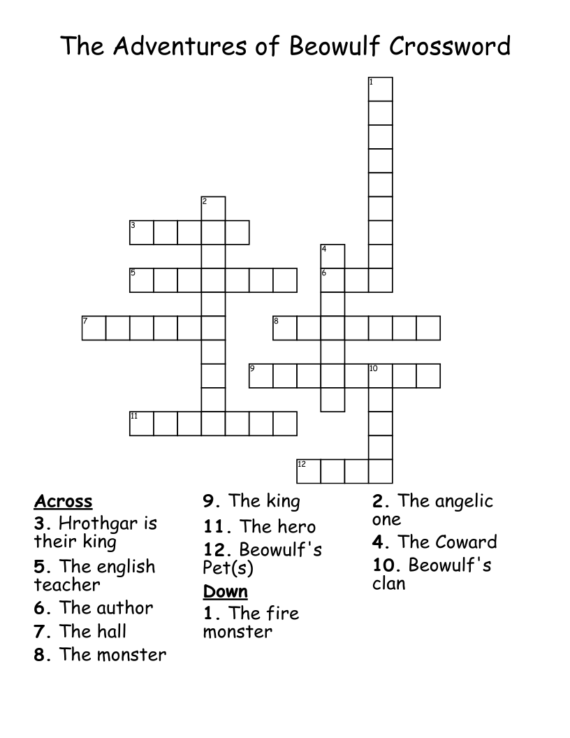 The Adventures of Beowulf Crossword