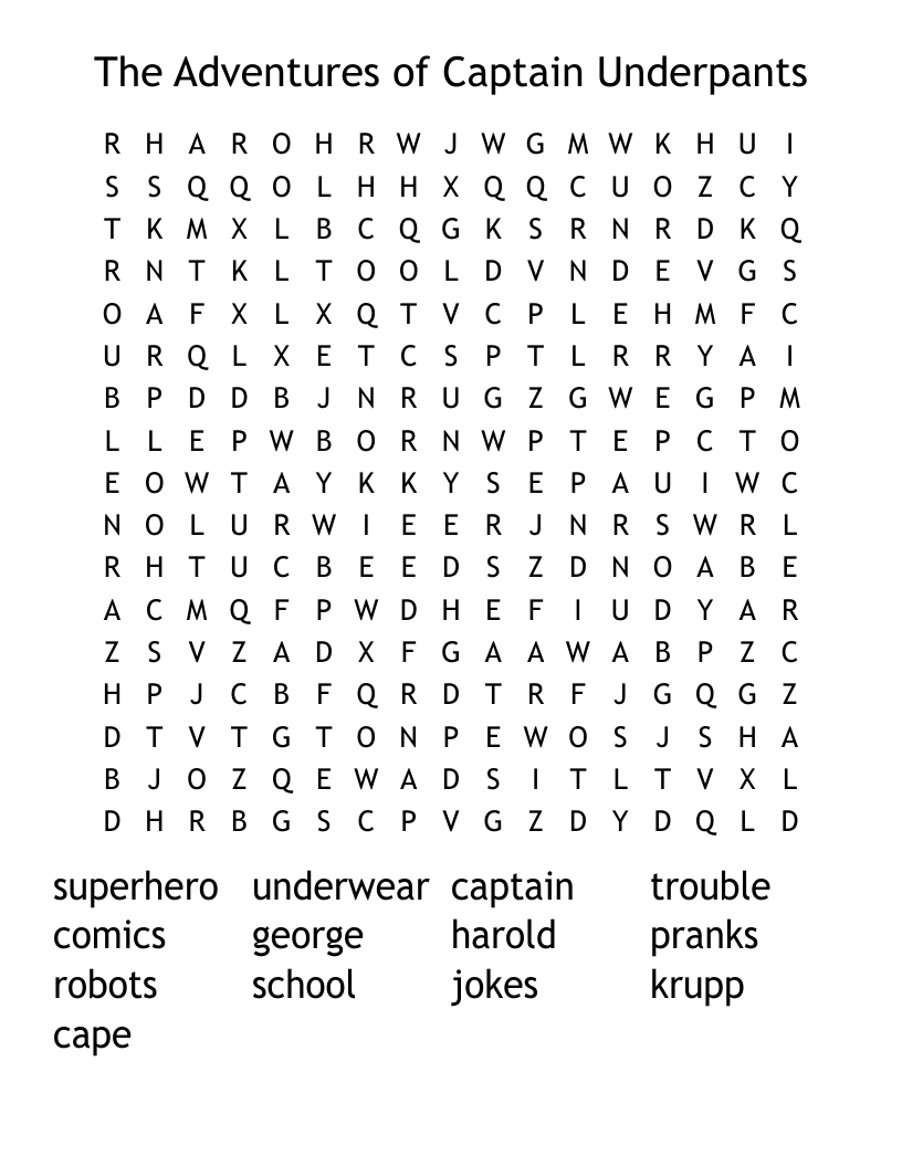 The Adventures of Captain Underpants Word Search